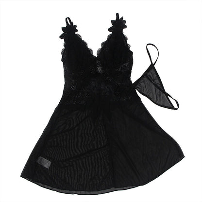 SUBBLIME - BABYDOLL TULLE CON DETTAGLI PIZZO E FIORI NERO L/XL - SUBBLIME BABYDOLLS | Lingerie Harness Boutique