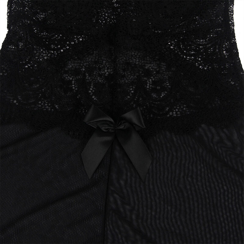 SUBBLIME - BABYDOLL TULLE CON DETTAGLI PIZZO E FIORI NERO L/XL - SUBBLIME BABYDOLLS | Lingerie Harness Boutique
