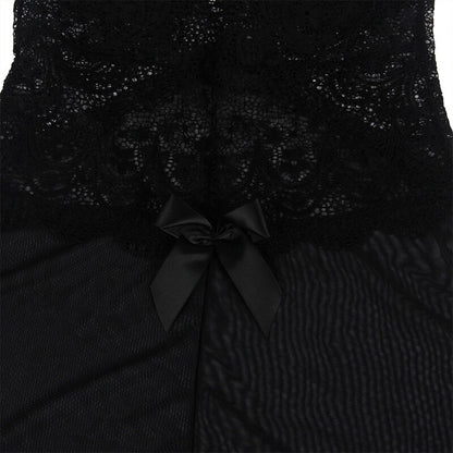 SUBBLIME - BABYDOLL TULLE CON DETTAGLI PIZZO E FIORI NERO L/XL - SUBBLIME BABYDOLLS | Lingerie Harness Boutique
