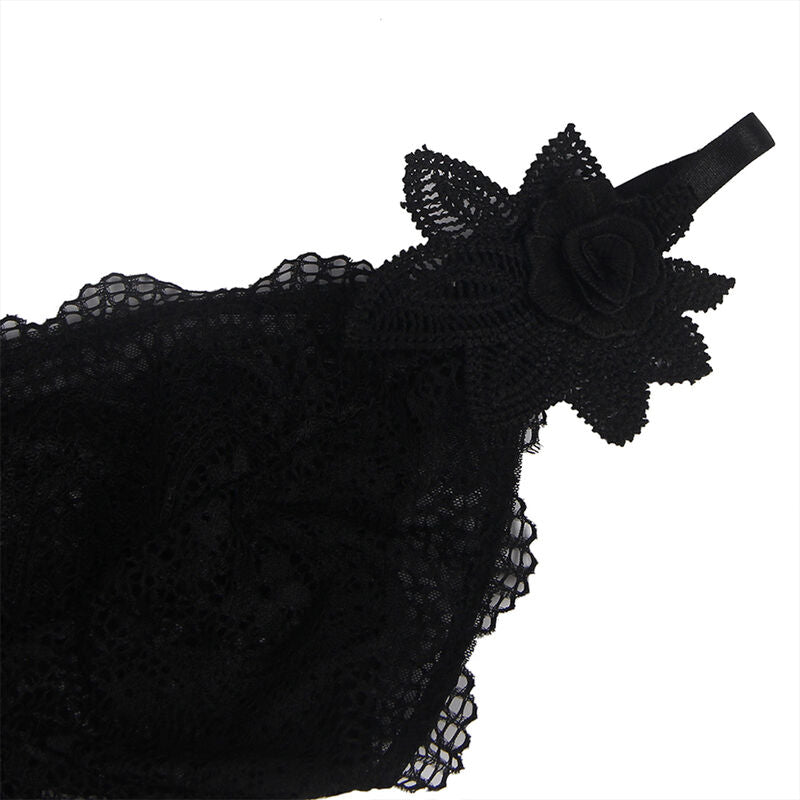 SUBBLIME - BABYDOLL TULLE CON DETTAGLI PIZZO E FIORI NERO L/XL - SUBBLIME BABYDOLLS | Lingerie Harness Boutique