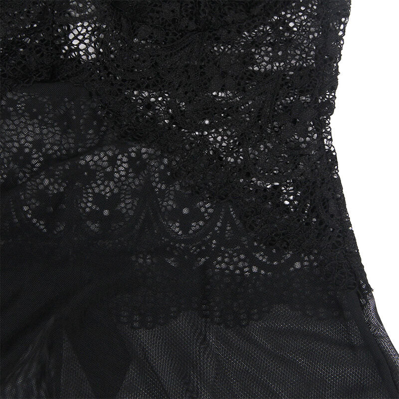 SUBBLIME - BABYDOLL TULLE CON DETTAGLI PIZZO E FIORI NERO L/XL - SUBBLIME BABYDOLLS | Lingerie Harness Boutique