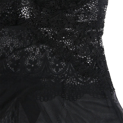 SUBBLIME - BABYDOLL TULLE CON DETTAGLI PIZZO E FIORI NERO L/XL - SUBBLIME BABYDOLLS | Lingerie Harness Boutique