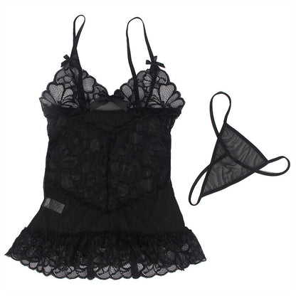 SUBBLIME - BABY DOLL CON SPALLINE REGOLABILI E PIZZO TRASPARENTE STAMPA FLOREALE NERO L/XL - SUBBLIME BABYDOLLS | Lingerie Harness Boutique