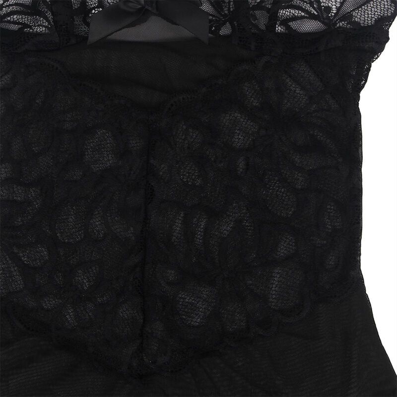 SUBBLIME - BABY DOLL CON SPALLINE REGOLABILI E PIZZO TRASPARENTE STAMPA FLOREALE NERO L/XL - SUBBLIME BABYDOLLS | Lingerie Harness Boutique