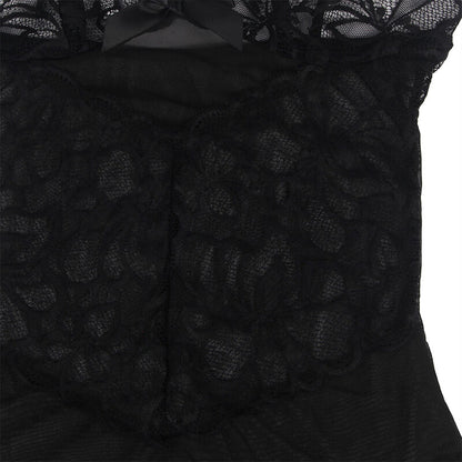 SUBBLIME - BABY DOLL CON SPALLINE REGOLABILI E PIZZO TRASPARENTE STAMPA FLOREALE NERO L/XL - SUBBLIME BABYDOLLS | Lingerie Harness Boutique