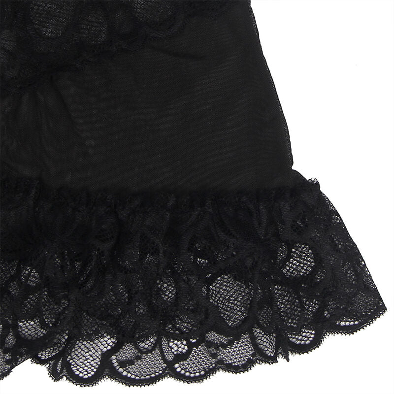 SUBBLIME - BABY DOLL CON SPALLINE REGOLABILI E PIZZO TRASPARENTE STAMPA FLOREALE NERO L/XL - SUBBLIME BABYDOLLS | Lingerie Harness Boutique
