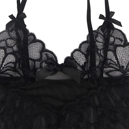 SUBBLIME - BABY DOLL CON SPALLINE REGOLABILI E PIZZO TRASPARENTE STAMPA FLOREALE NERO L/XL - SUBBLIME BABYDOLLS | Lingerie Harness Boutique