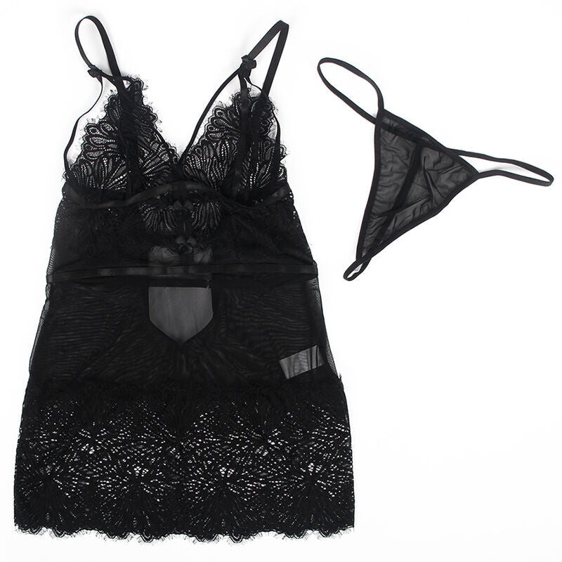 SUBBLIME - BABYDOLL CON SPALLINE REGOLABILI IN PIZZO NERO L/XL - SUBBLIME BABYDOLLS | Lingerie Harness Boutique