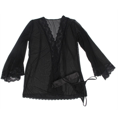 SUBBLIME - TRANSPARENT FABRIC DRESSING GOWN WITH BLACK LACE DETAILS S/M