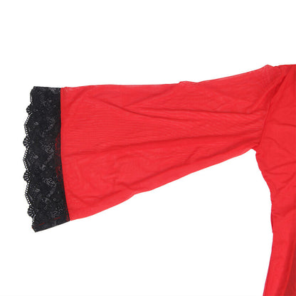 SUBBLIME - VESTAGLIA IN TESSUTO TRASPARENTE CON DETTAGLI IN PIZZO ROSSO L/XL - SUBBLIME BABYDOLLS | Lingerie Harness Boutique