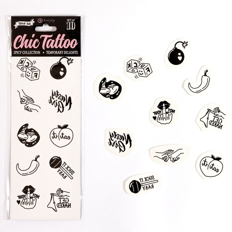 SECRET PLAY - SET DI 10 TATUAGGI TEMPORANEI DELLA COLLEZIONE SPICY - SECRETPLAY | Lingerie Harness Boutique