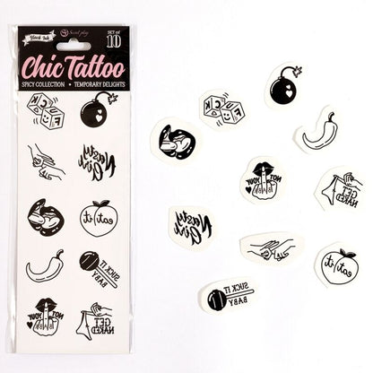 SECRET PLAY - SET DI 10 TATUAGGI TEMPORANEI DELLA COLLEZIONE SPICY - SECRETPLAY | Lingerie Harness Boutique