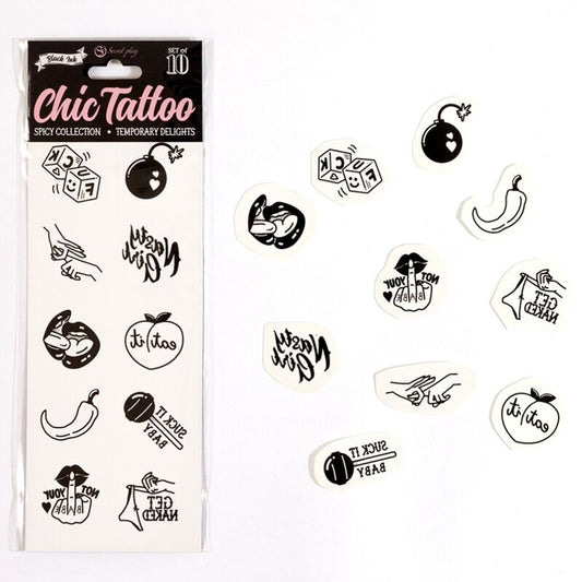 SECRET PLAY - SET DI 10 TATUAGGI TEMPORANEI DELLA COLLEZIONE SPICY - SECRETPLAY | Lingerie Harness Boutique