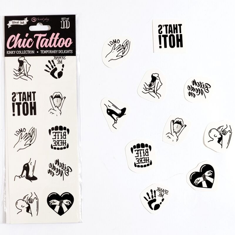 SECRET PLAY - SET DI 10 TATUAGGI TEMPORANEI COLLEZIONE KINKY - SECRETPLAY | Lingerie Harness Boutique