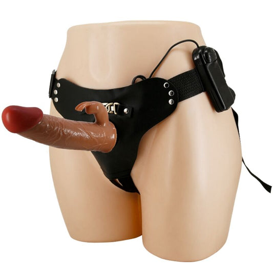 PRETTY LOVE - MARION HARNESS UNIVERSAL SLIP WITH VIBRATING DILDO 19 CM BROWN