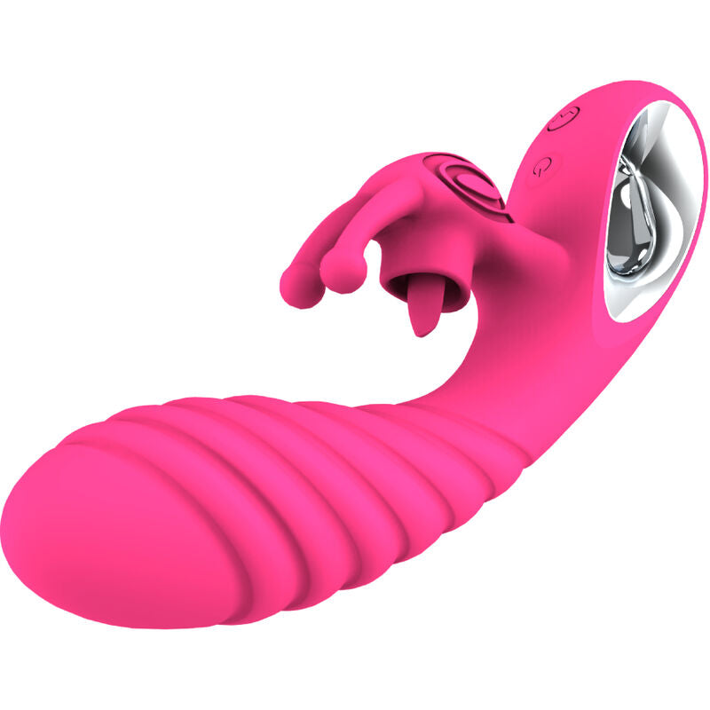 ARMONY - VIBRATORE VICKY RABBIT CON LINGUETTA TIRANTE FUCSIA - ARMONY VIBRATORS | Lingerie Harness Boutique