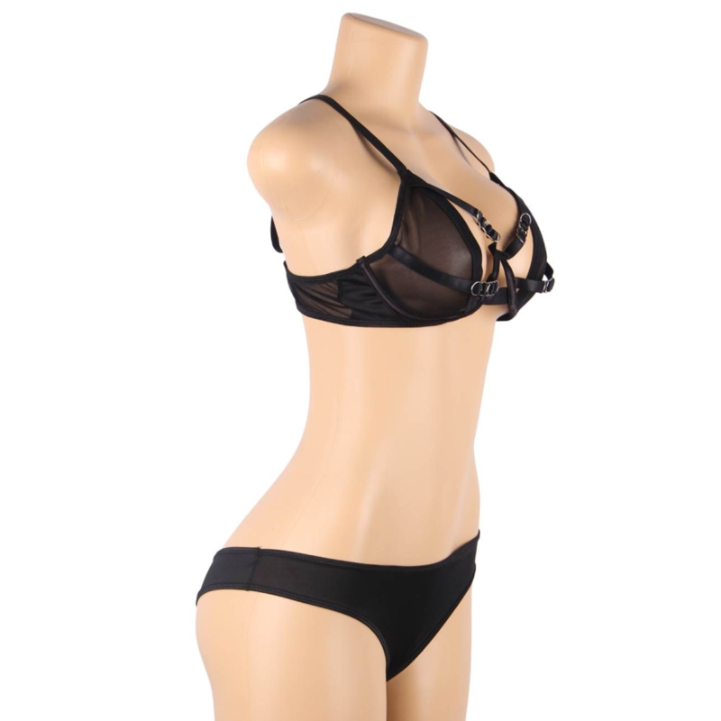SUBBLIME - SET DUE PEZZI DI REGGISENO TRASPARENTE E STRISCE S/M - SUBBLIME SETS | Lingerie Harness Boutique