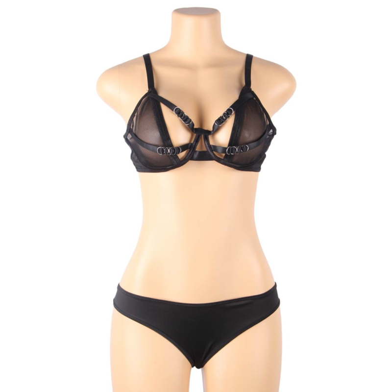 SUBBLIME - TWO PIECE SET OF TRANSPARENT BRA AND STRIPES S/M