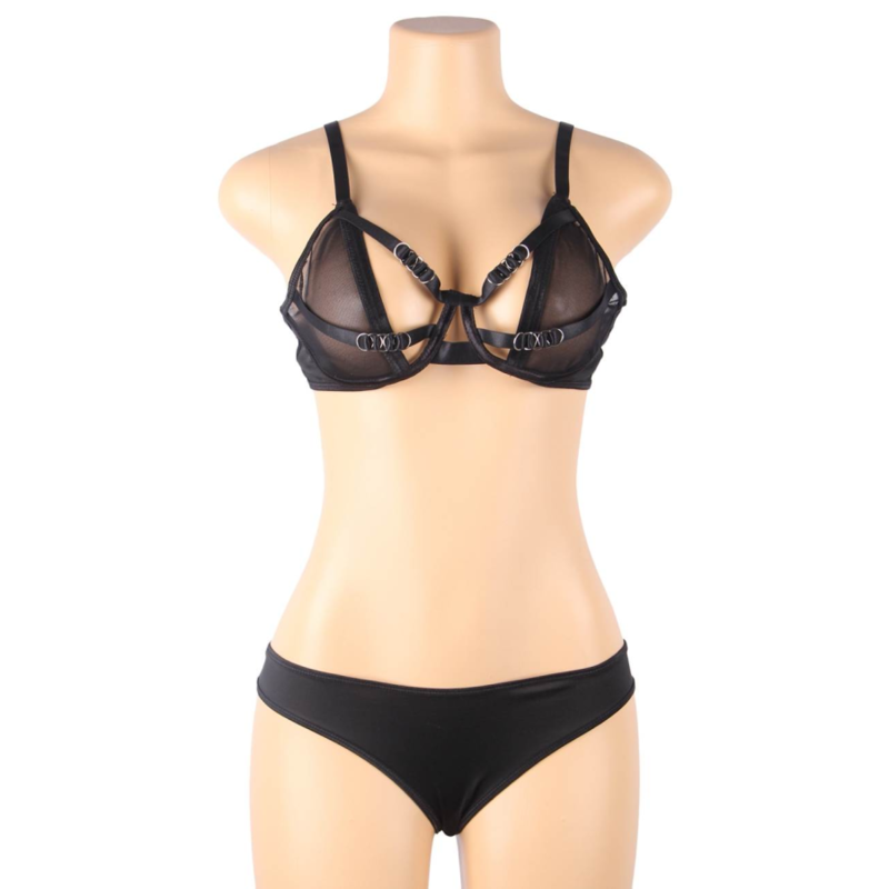 SUBBLIME - SET DUE PEZZI DI REGGISENO TRASPARENTE E STRISCE S/M - SUBBLIME SETS | Lingerie Harness Boutique
