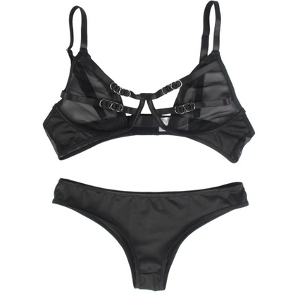 SUBBLIME - SET DUE PEZZI DI REGGISENO TRASPARENTE E STRISCE S/M - SUBBLIME SETS | Lingerie Harness Boutique