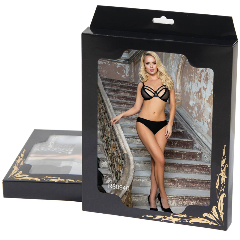 SUBBLIME - SET DUE PEZZI DI REGGISENO TRASPARENTE E STRISCE S/M - SUBBLIME SETS | Lingerie Harness Boutique