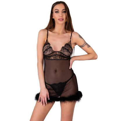 LIVCO CORSETTI FASHION - SET ZERUNAM BABYDOLL + PERIZOMA NERO - LIVCO CORSETTI SETS | Lingerie Harness Boutique