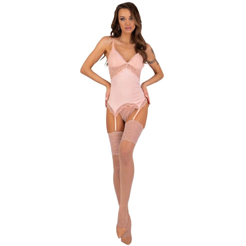 LIVCO CORSETTI FASHION - SET PERSINNE PESCA CORSETTO + SLIP + CALZE - LIVCO CORSETTI SETS | Lingerie Harness Boutique