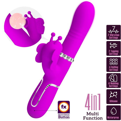 PRETTY LOVE - MULTIFUNCTIONAL RABBIT VIBRATOR 4 IN 1 FUCHSIA BUTTERFLY