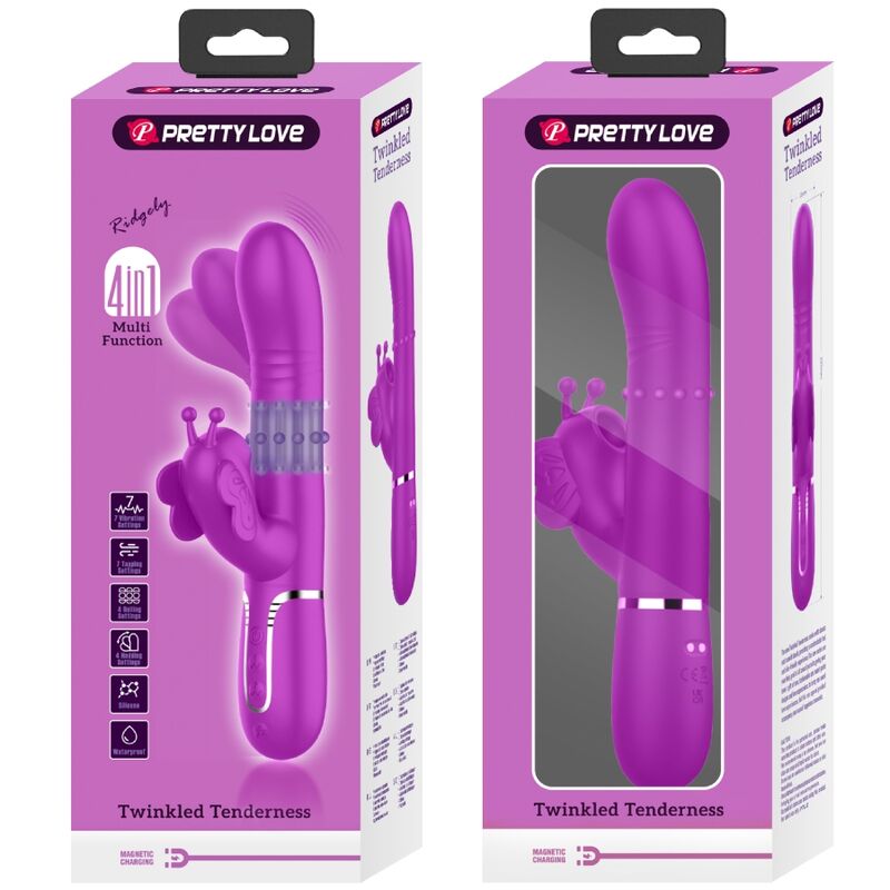 PRETTY LOVE - MULTIFUNCTIONAL RABBIT VIBRATOR 4 IN 1 FUCHSIA BUTTERFLY