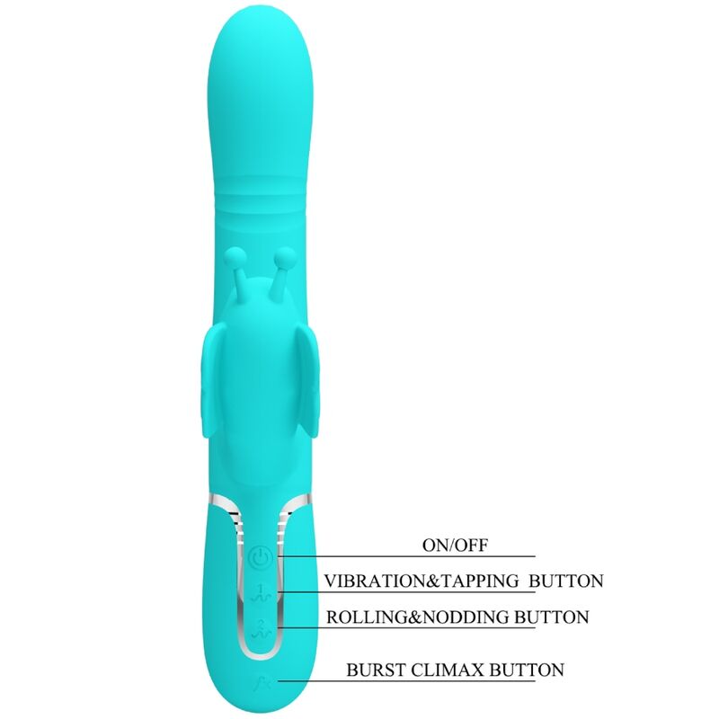 PRETTY LOVE - VIBRATORE MULTIFUNZIONE RABBIT 4 IN 1 FARFALLA VERDE ACQUA - PRETTY LOVE FLIRTATION | Lingerie Harness Boutique