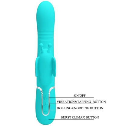 PRETTY LOVE - VIBRATORE MULTIFUNZIONE RABBIT 4 IN 1 FARFALLA VERDE ACQUA - PRETTY LOVE FLIRTATION | Lingerie Harness Boutique