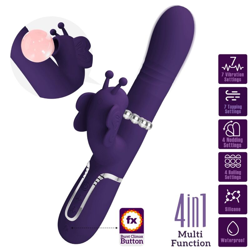 PRETTY LOVE - VIBRATORE MULTIFUNZIONE RABBIT 4 IN 1 FARFALLA VIOLA - PRETTY LOVE FLIRTATION | Lingerie Harness Boutique