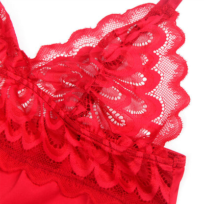 SUBBLIME - BABYDOLL IN RASO CON PIZZO ROSSO L/XL - SUBBLIME BABYDOLLS | Lingerie Harness Boutique