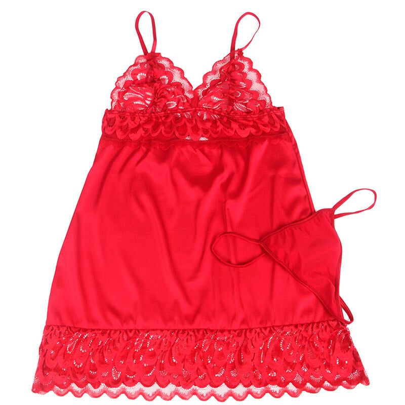 SUBBLIME - BABYDOLL IN RASO CON PIZZO ROSSO L/XL - SUBBLIME BABYDOLLS | Lingerie Harness Boutique
