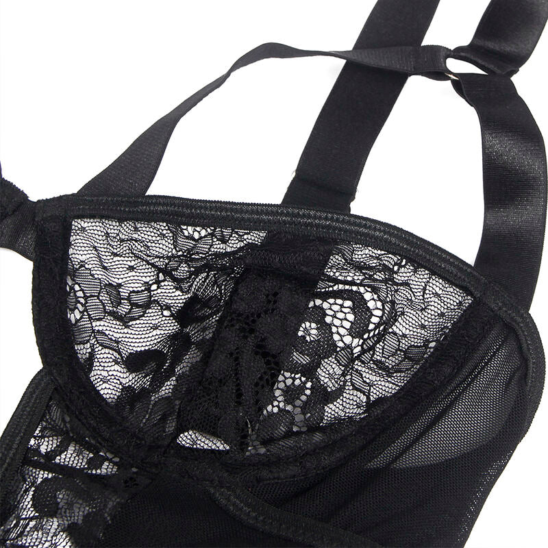 SUBBLIME - ORSACCHIOTTO CON GIARRETTIERA CON DETTAGLIO IN PIZZO E STRISCE NERO L/XL - SUBBLIME BODIES | Lingerie Harness Boutique