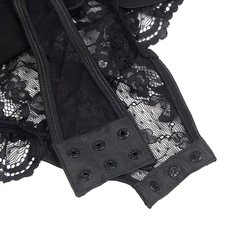 SUBBLIME - ORSACCHIOTTO CON GIARRETTIERA CON DETTAGLIO IN PIZZO E STRISCE NERO L/XL - SUBBLIME BODIES | Lingerie Harness Boutique