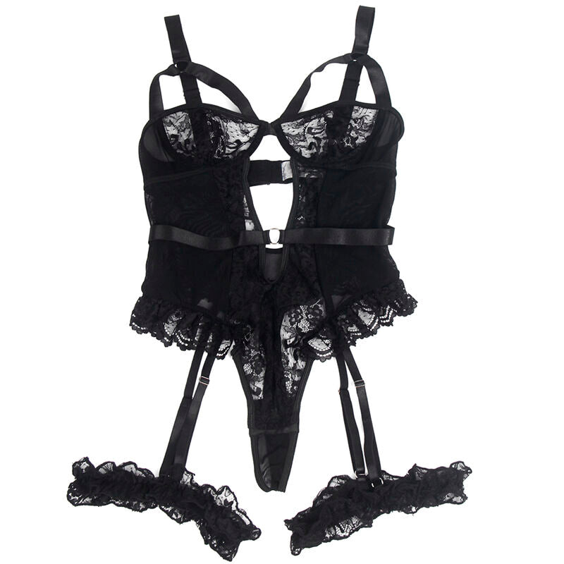 SUBBLIME - ORSACCHIOTTO CON GIARRETTIERA CON DETTAGLIO IN PIZZO E STRISCE NERO L/XL - SUBBLIME BODIES | Lingerie Harness Boutique