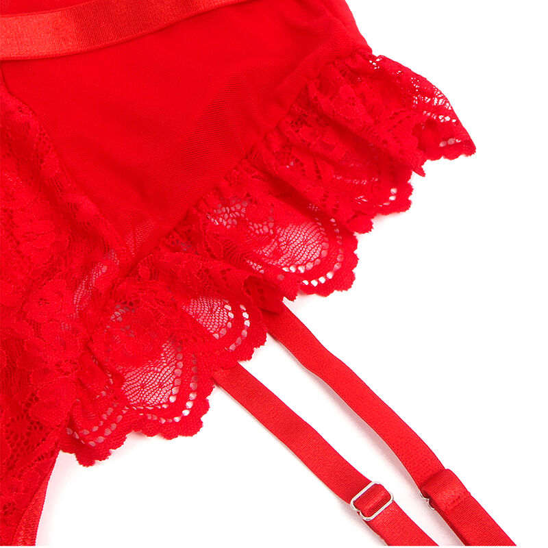 SUBBLIME - ORSACCHIOTTO CON GIARRETTIERA CON DETTAGLIO IN PIZZO E STRISCE ROSSE L/XL - SUBBLIME BODIES | Lingerie Harness Boutique