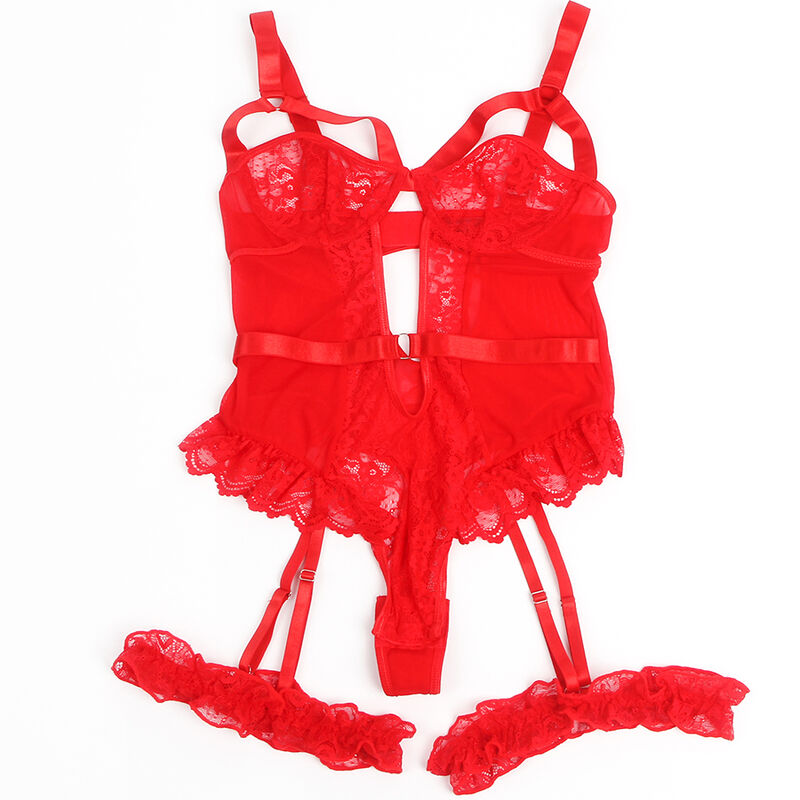 SUBBLIME - ORSACCHIOTTO CON GIARRETTIERA CON DETTAGLIO IN PIZZO E STRISCE ROSSE L/XL - SUBBLIME BODIES | Lingerie Harness Boutique
