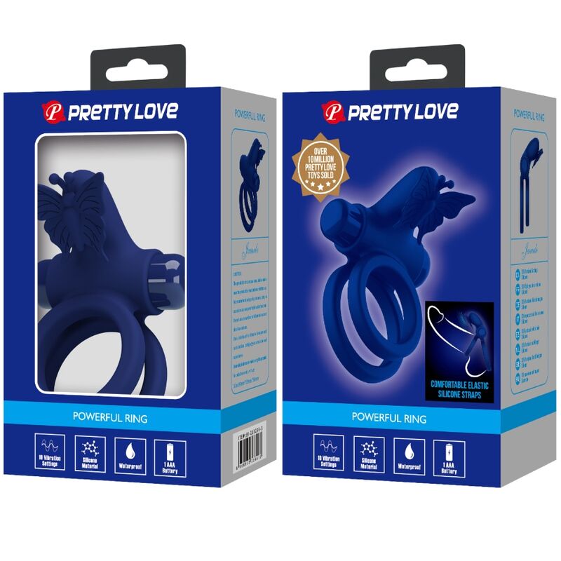 PRETTY LOVE - JAMELE DOPPIO ANELLO CON VIBRAZIONE E STIMOLATORE FARFALLA BLU - PRETTY LOVE MALE | Lingerie Harness Boutique