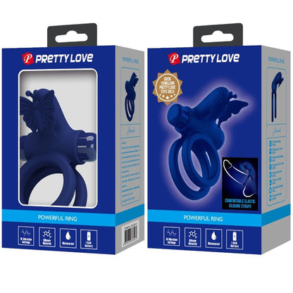PRETTY LOVE - JAMELE DOPPIO ANELLO CON VIBRAZIONE E STIMOLATORE FARFALLA BLU - PRETTY LOVE MALE | Lingerie Harness Boutique