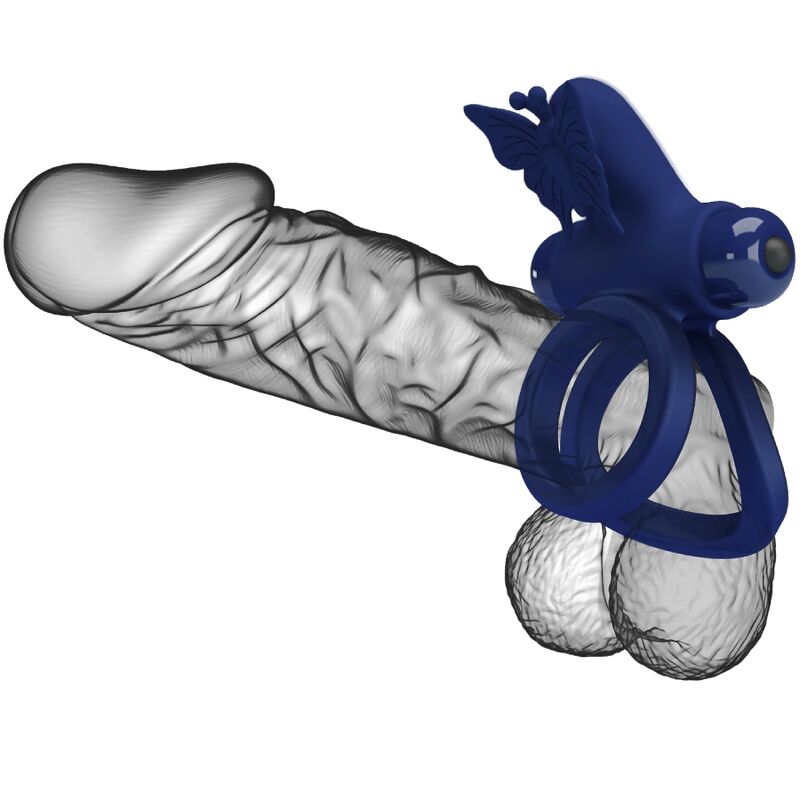 PRETTY LOVE - JAMELE DOPPIO ANELLO CON VIBRAZIONE E STIMOLATORE FARFALLA BLU - PRETTY LOVE MALE | Lingerie Harness Boutique