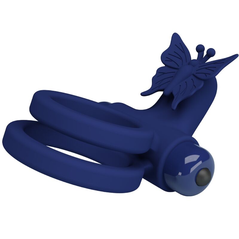 PRETTY LOVE - JAMELE DOPPIO ANELLO CON VIBRAZIONE E STIMOLATORE FARFALLA BLU - PRETTY LOVE MALE | Lingerie Harness Boutique