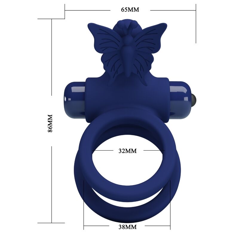 PRETTY LOVE - JAMELE DOPPIO ANELLO CON VIBRAZIONE E STIMOLATORE FARFALLA BLU - PRETTY LOVE MALE | Lingerie Harness Boutique