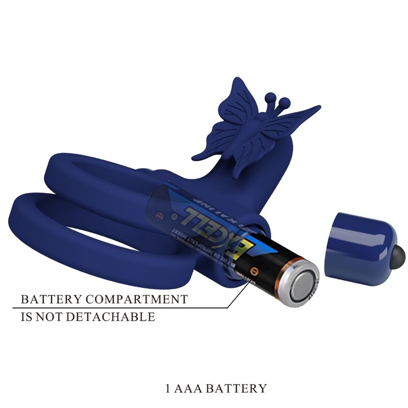 PRETTY LOVE - JAMELE DOPPIO ANELLO CON VIBRAZIONE E STIMOLATORE FARFALLA BLU - PRETTY LOVE MALE | Lingerie Harness Boutique