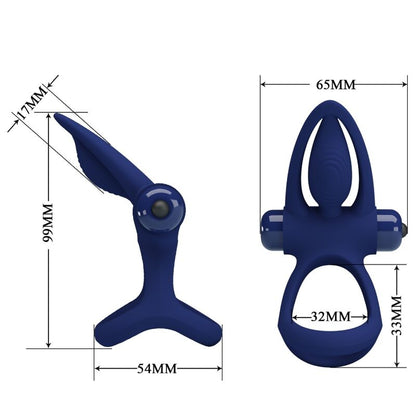 PRETTY LOVE - MAT DOPPIO ANELLO CON VIBRAZIONE E STIMOLATORE BLU - PRETTY LOVE MALE | Lingerie Harness Boutique