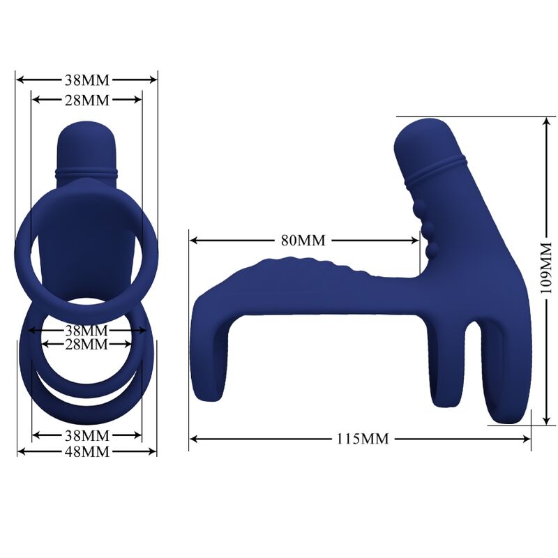 PRETTY LOVE - ANELLO VIBRANTE ELISH CON ESTENSIONE BLU - PRETTY LOVE MALE | Lingerie Harness Boutique