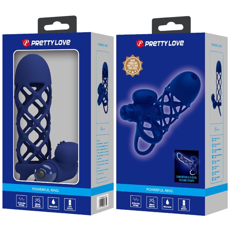PRETTY LOVE - GIANN ANELLO VIBRATORE CON GUAINA IN SILICONE BLU - PRETTY LOVE MALE | Lingerie Harness Boutique