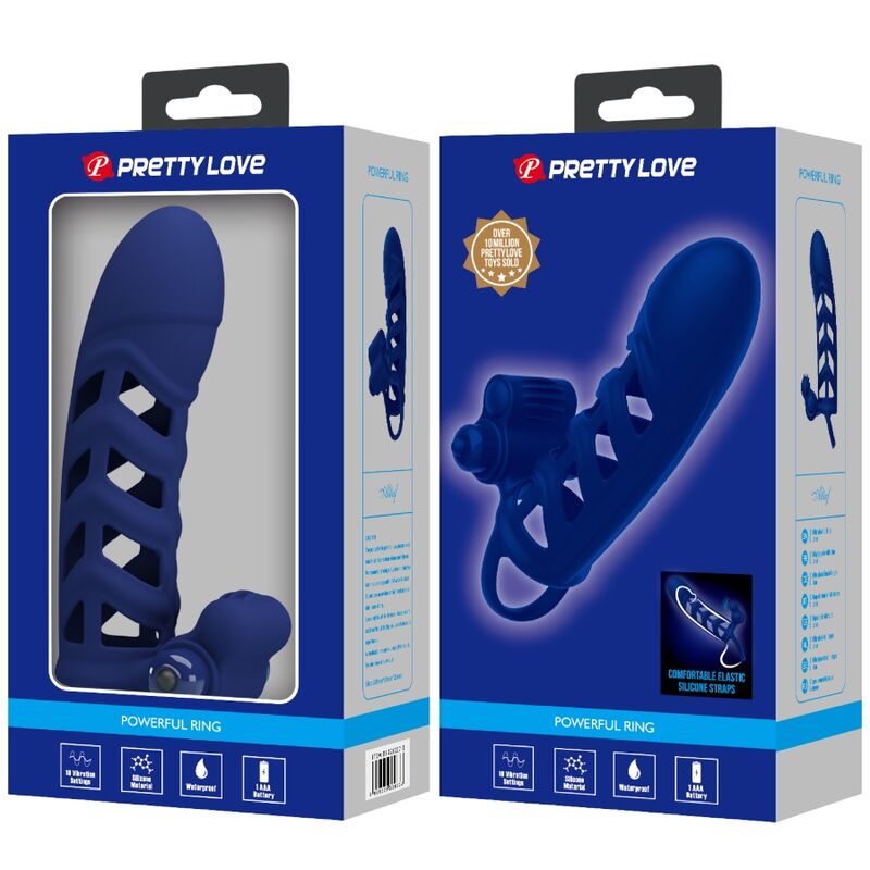 PRETTY LOVE - ALTAF ANELLO VIBRATORE CON GUAINA IN SILICONE BLU - PRETTY LOVE MALE | Lingerie Harness Boutique