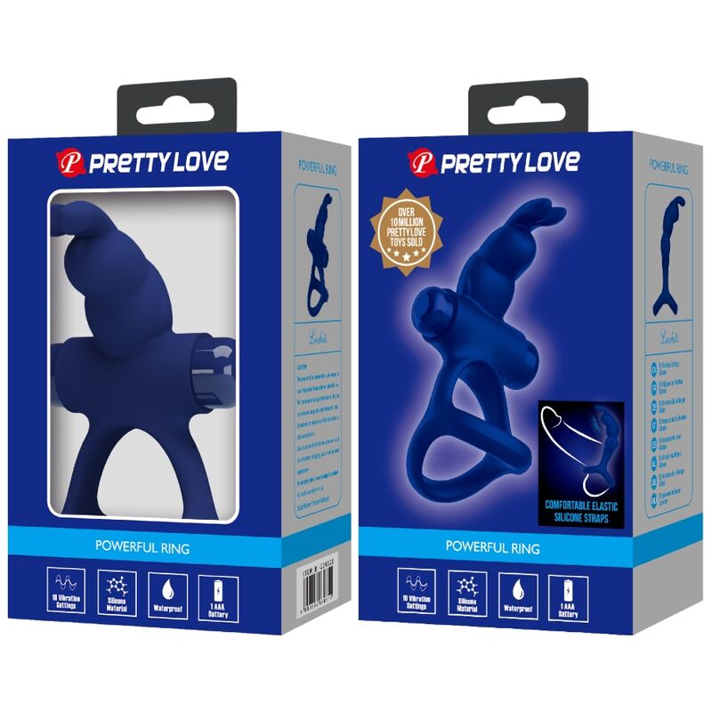 PRETTY LOVE - LUCHITO ANELLO VIBRANTE DOPPIO CONIGLIO BLU - PRETTY LOVE MALE | Lingerie Harness Boutique